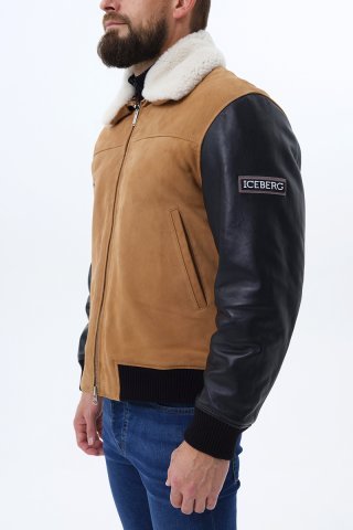 Куртка кожаная мужская ZO31-6803-1023 `Iceberg` черный/бежевый